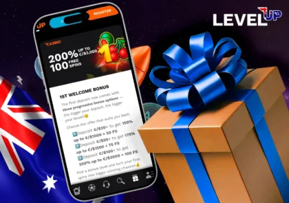Exclusive Level Up casino welcome bonus up to 20,000 AUD and 500 free spins.